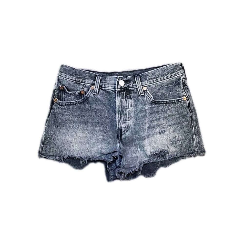 Levi's 501 Women Shorts 27 Black Denim Original Fit High Rise Cutoff Raw Hem C1
